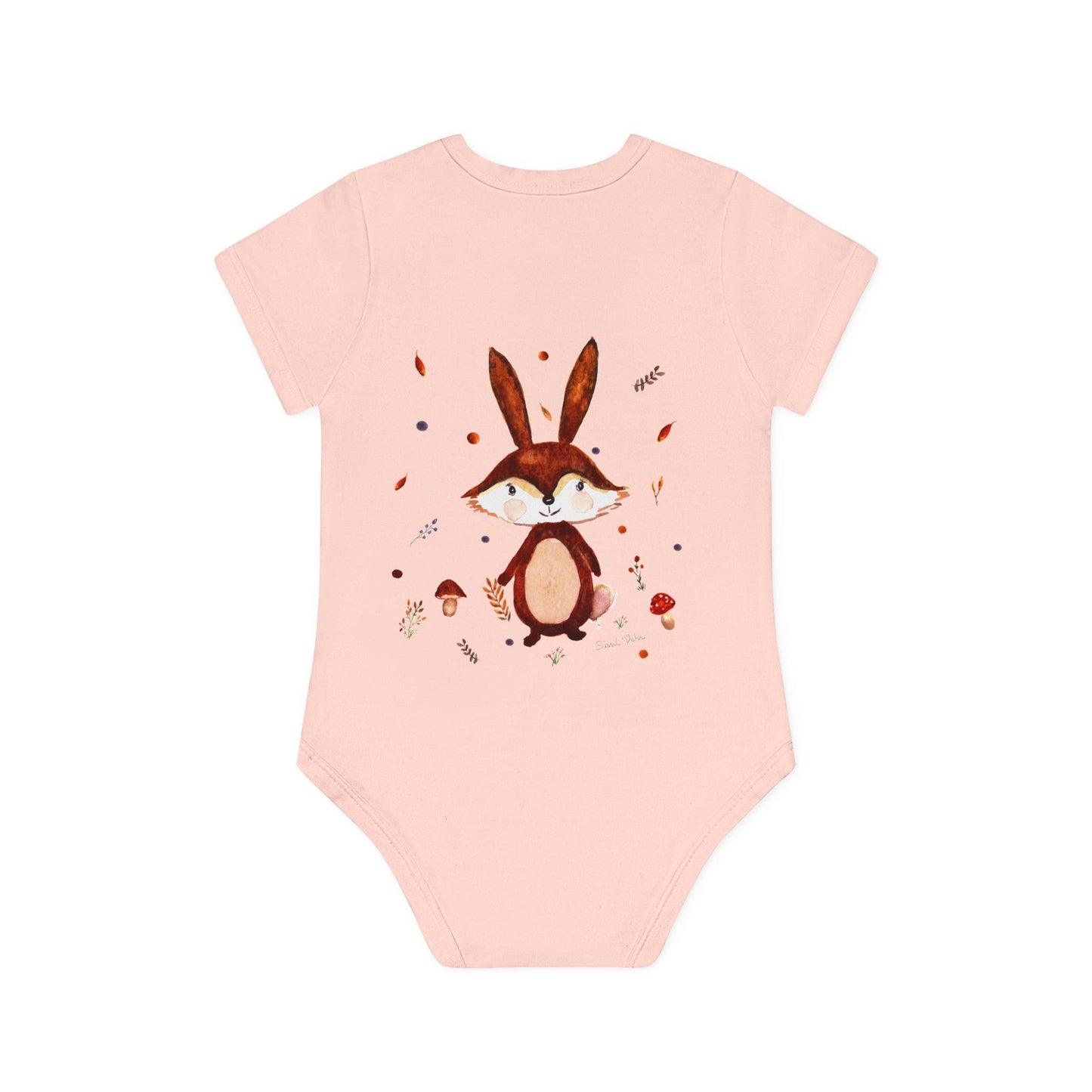 Body bébé Personnalisé 100% coton Bio : Aquarelle Lapin manches courtes - Sissil Vehr Aquarelle