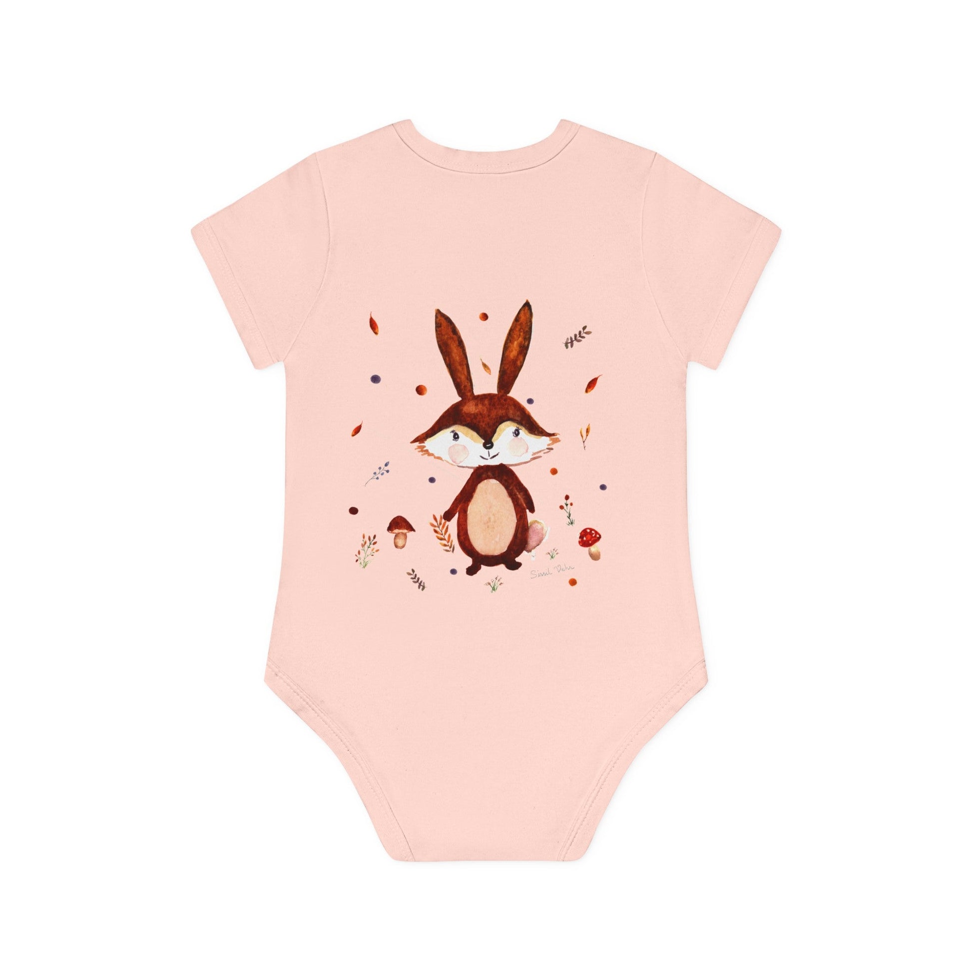 Body bébé Personnalisé 100% coton Bio : Aquarelle Lapin manches courtes - Sissil Vehr Aquarelle