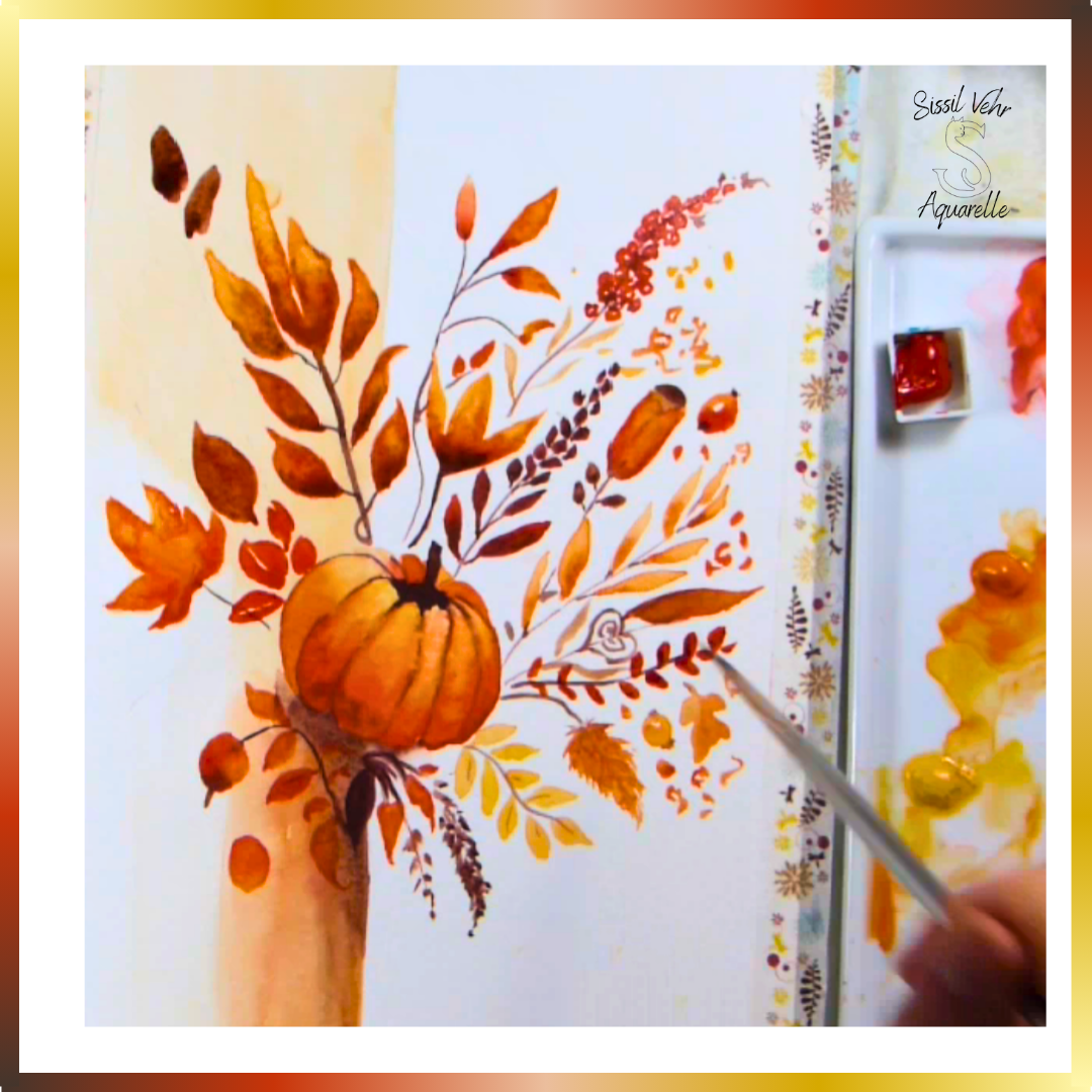 Tutoriel Aquarelle - Bouquet d'Automne | Vidéo et PDF Personnalisés et téléchargeables