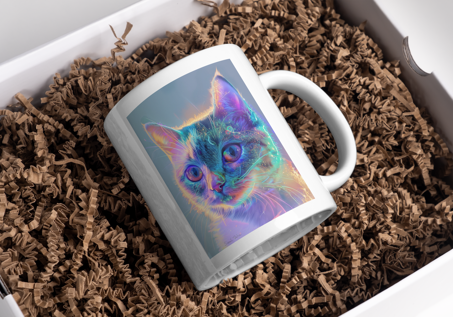 Holographic Cat Mug: Futuristic Feline