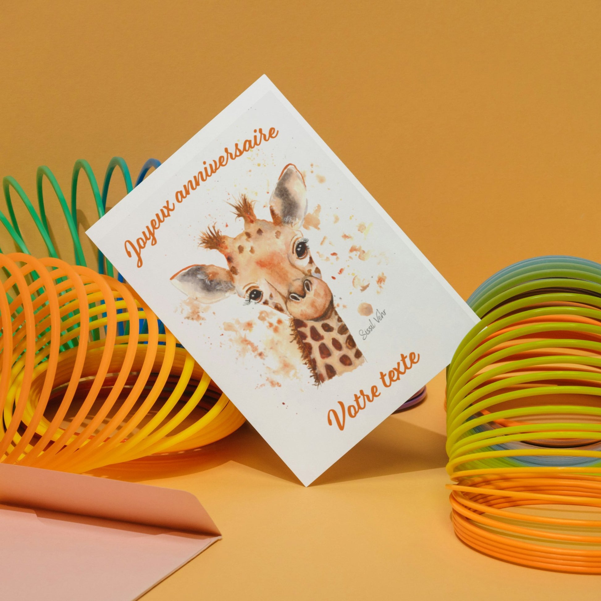 Carte Anniversaire Enfant avec Girafe Aquarelle - Personnalisable - 3 Tailles Disponibles - Livrée avec Enveloppe - Sissil Vehr Aquarelle