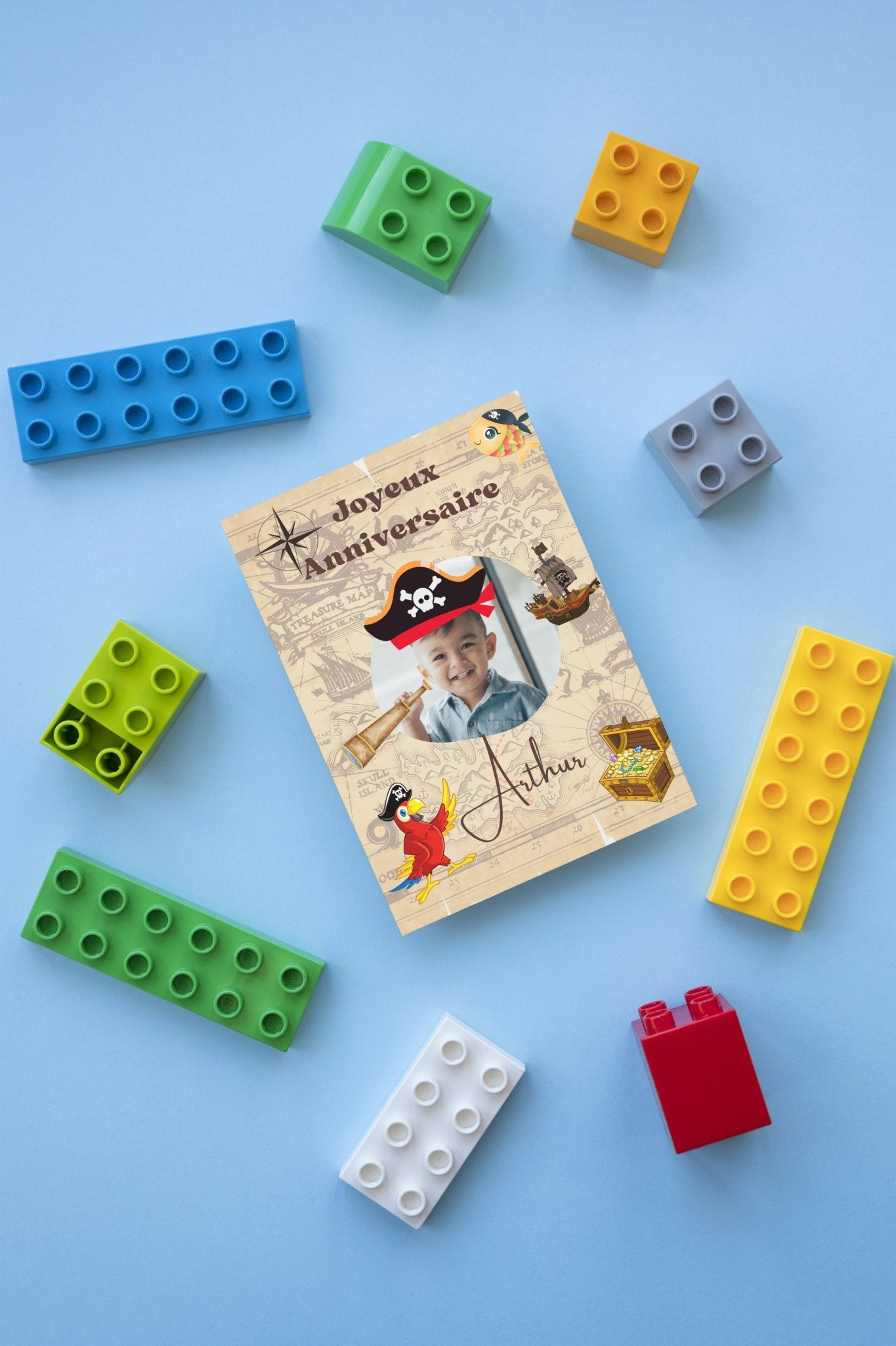 Carte anniversaire pirate - Personnalisable avec texte et photo - Enveloppe incluse - Disponible en 2 tailles - Sissil Vehr Aquarelle