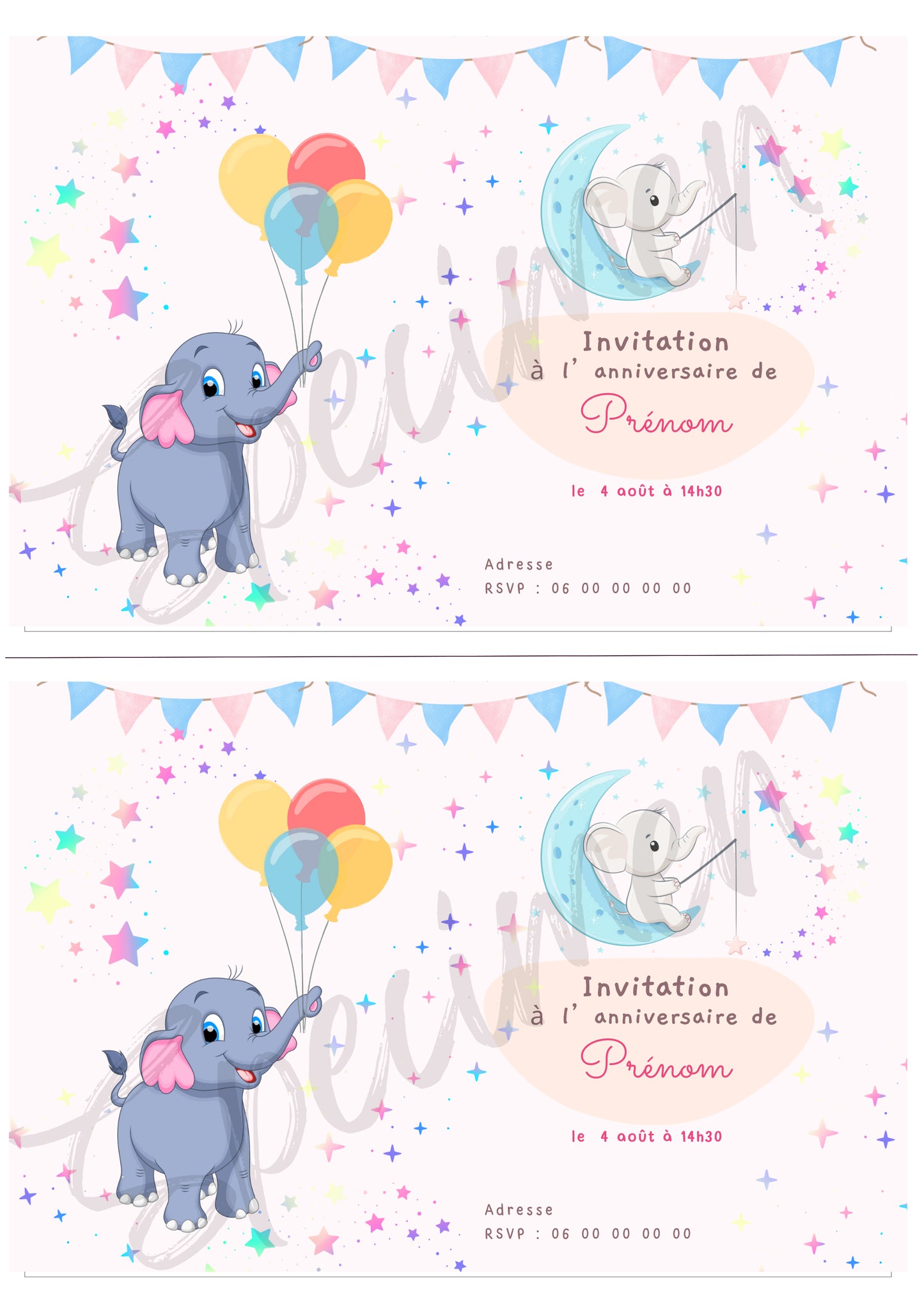 Invitation anniversaire personnalisée - Fille - Rose - Format A5 - Carte d'anniversaire - Téléchargeable à imprimer