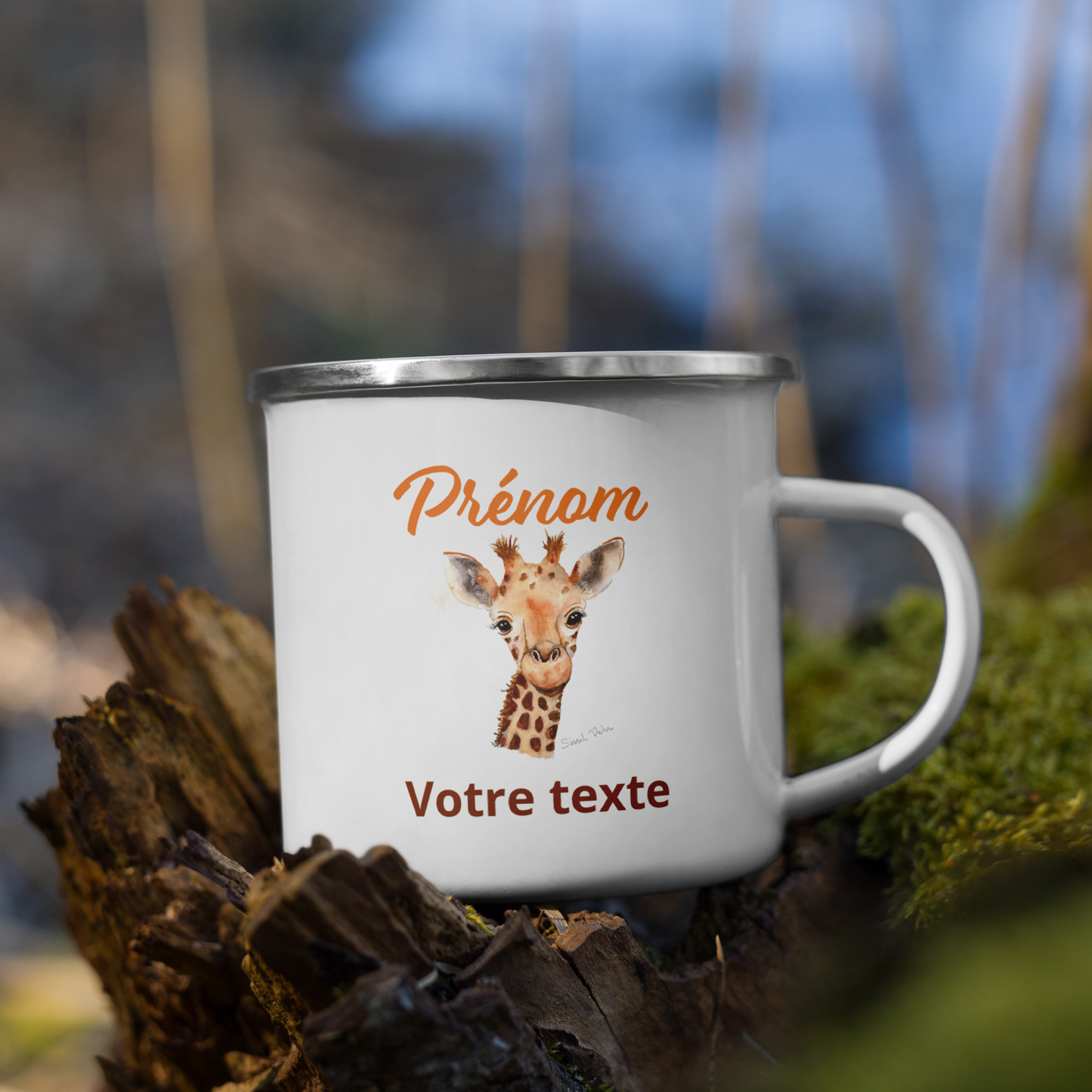 Mug camping émail girafe pour enfant - Illustration originale d'après une aquarelle