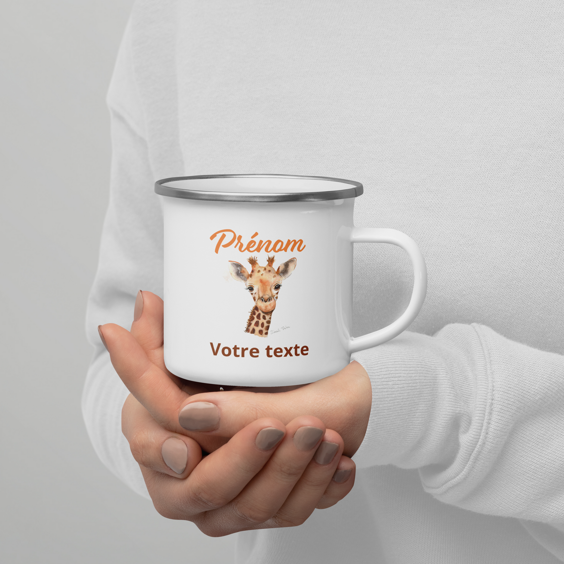 Mug camping émail girafe pour enfant - Illustration originale d'après une aquarelle