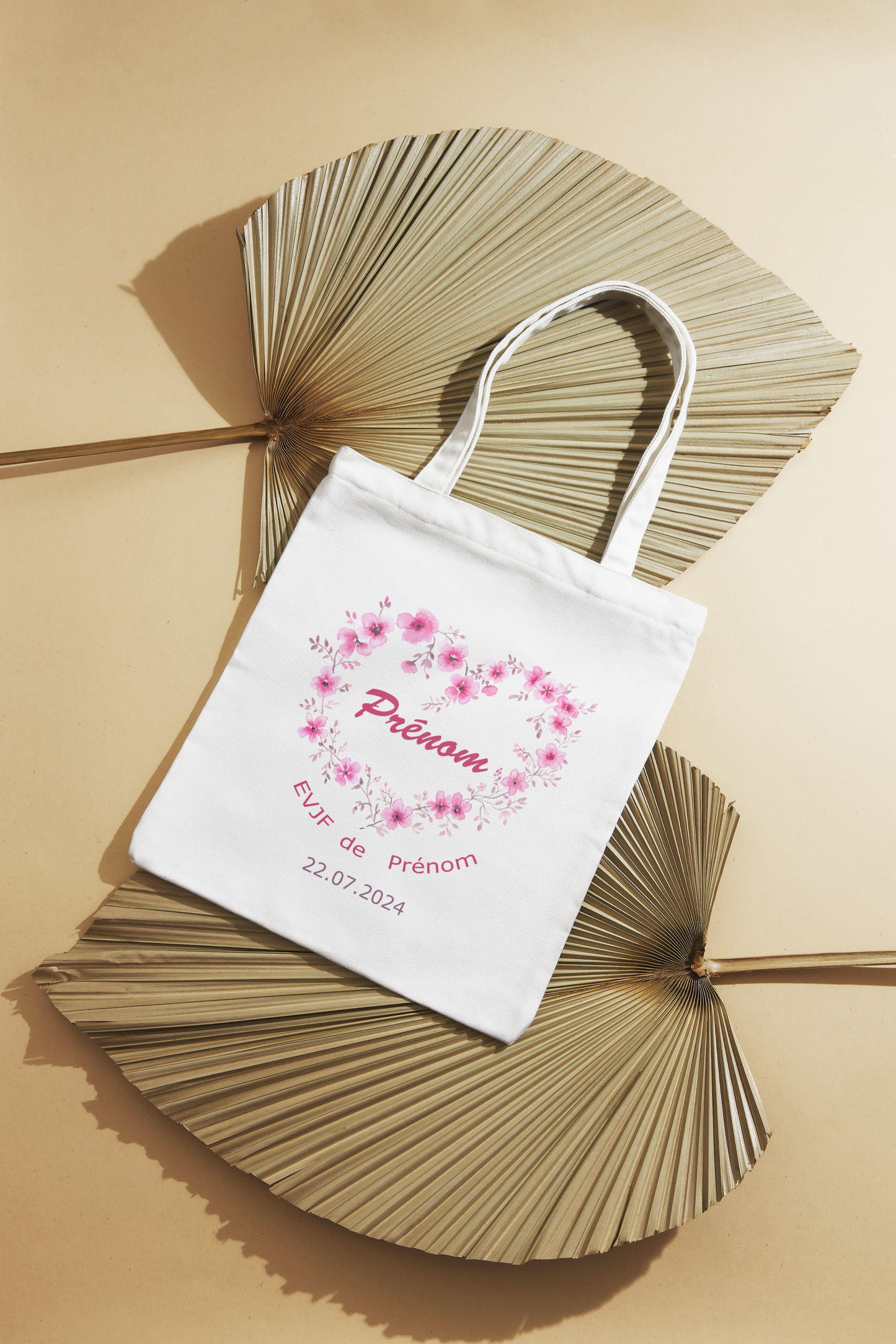 Tote bag / Sac Fourre tout EVJF personnalisé Coeur fleurs coton , Tote bag EVJF, Tote bag témoin, Team de la mariée