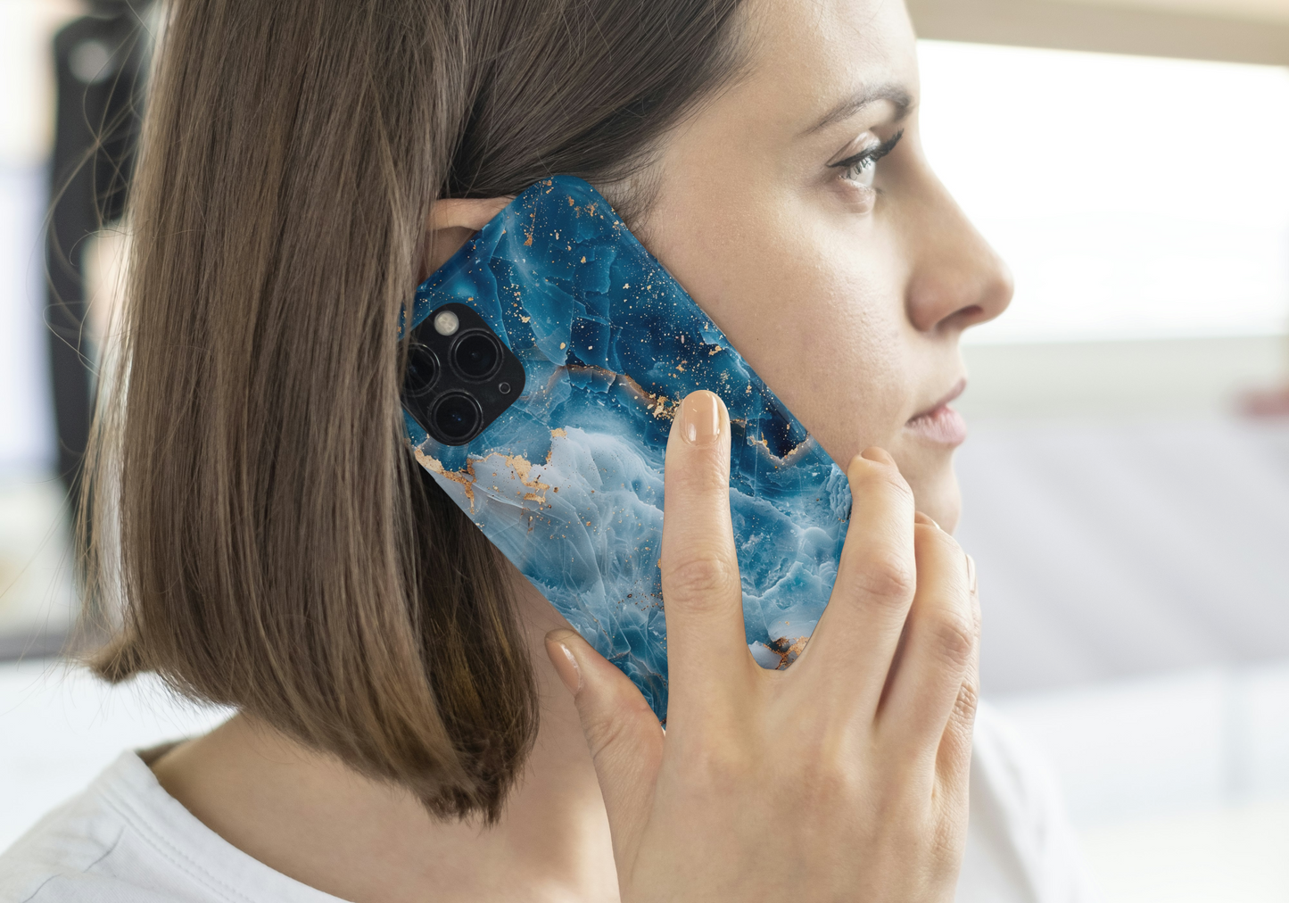 Customizable soft phone case: Gray and blue marble effect for iPhone, Samsung and Pixel