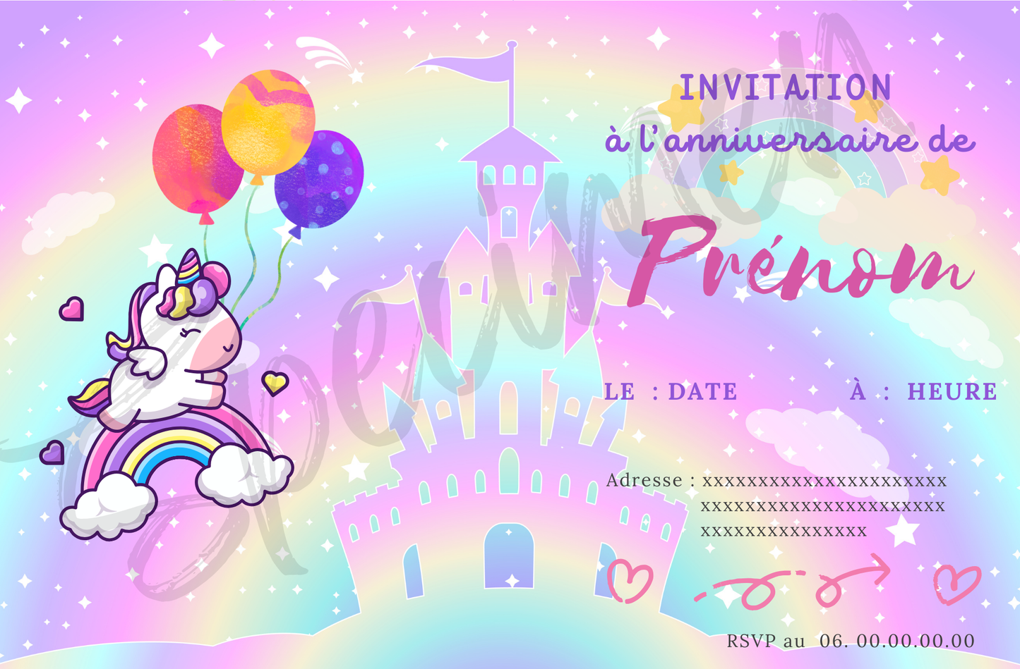 Invitation anniversaire personnalisée - Fille - Rose - Format A5 - Carte d'anniversaire - Téléchargeable à imprimer