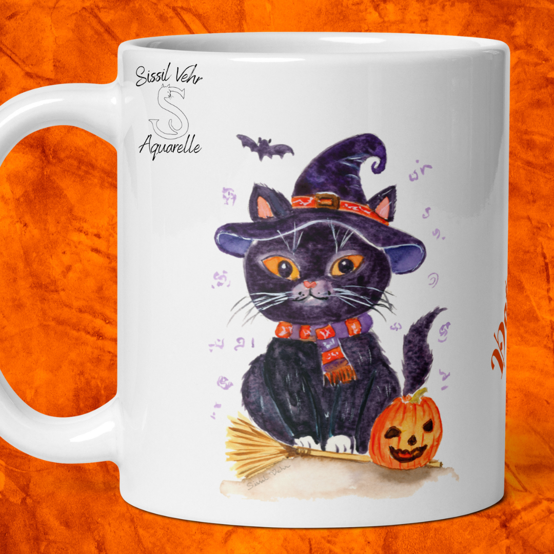 Mug Chat Sorcier - Imprimé sur 2 Faces | Personnalisable | Édition Spéciale Halloween