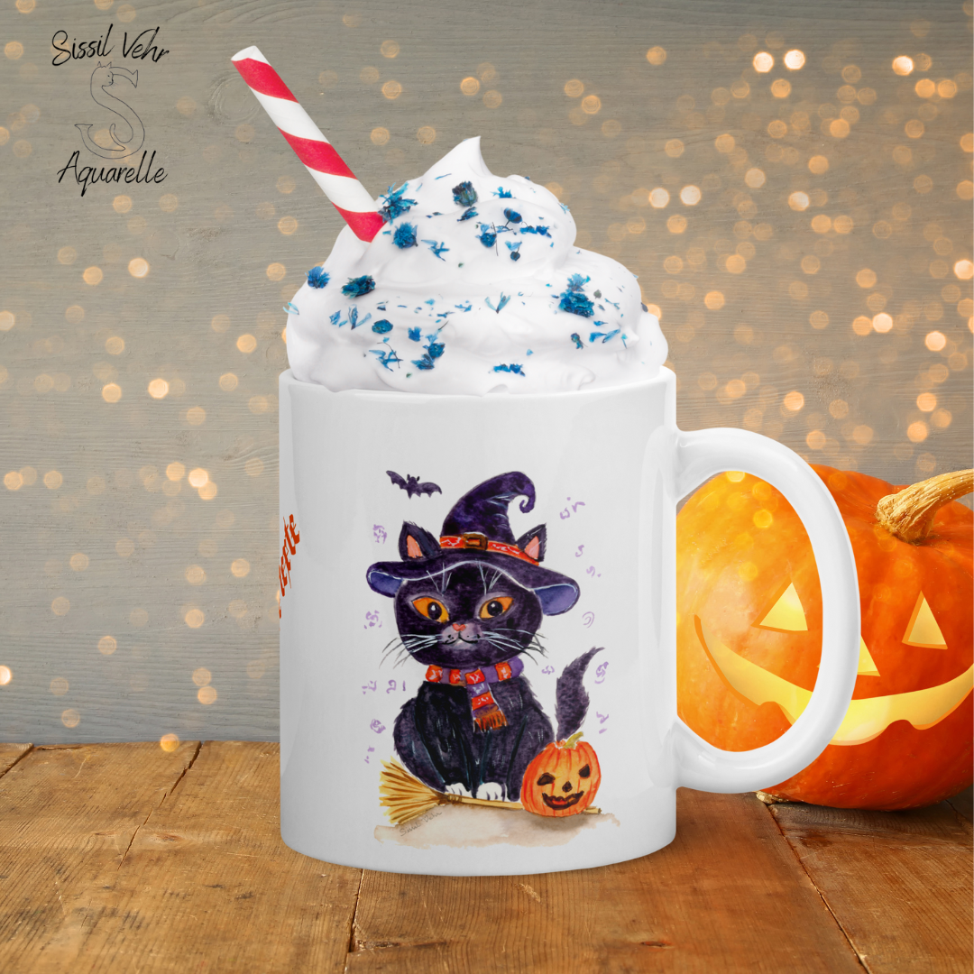 Mug Chat Sorcier - Imprimé sur 2 Faces | Personnalisable | Édition Spéciale Halloween