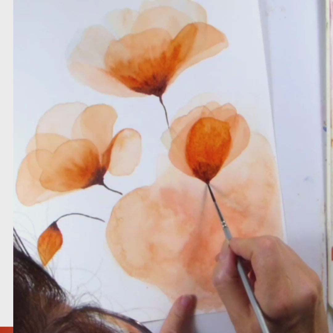 Cours Vidéo Aquarelle - Pavots semi abstraits - Tutoriel en 3 Vidéos de 60mn - Carnet PDF Inclus |Vidéos d'aquarelle en ligne