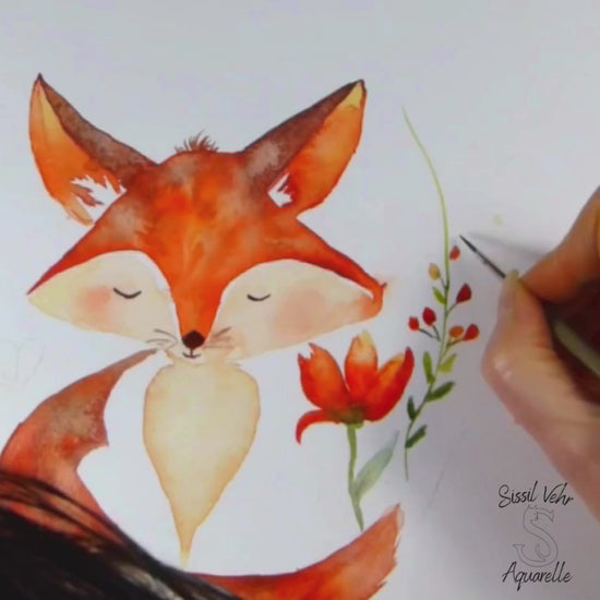 Art mural aquarelle : Adorable renard