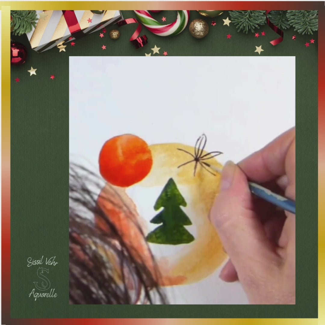 Carte de Noël Aquarelle DIY - Tutoriel Vidéo Pas à Pas avec carnet inclus - Esprit de Noël