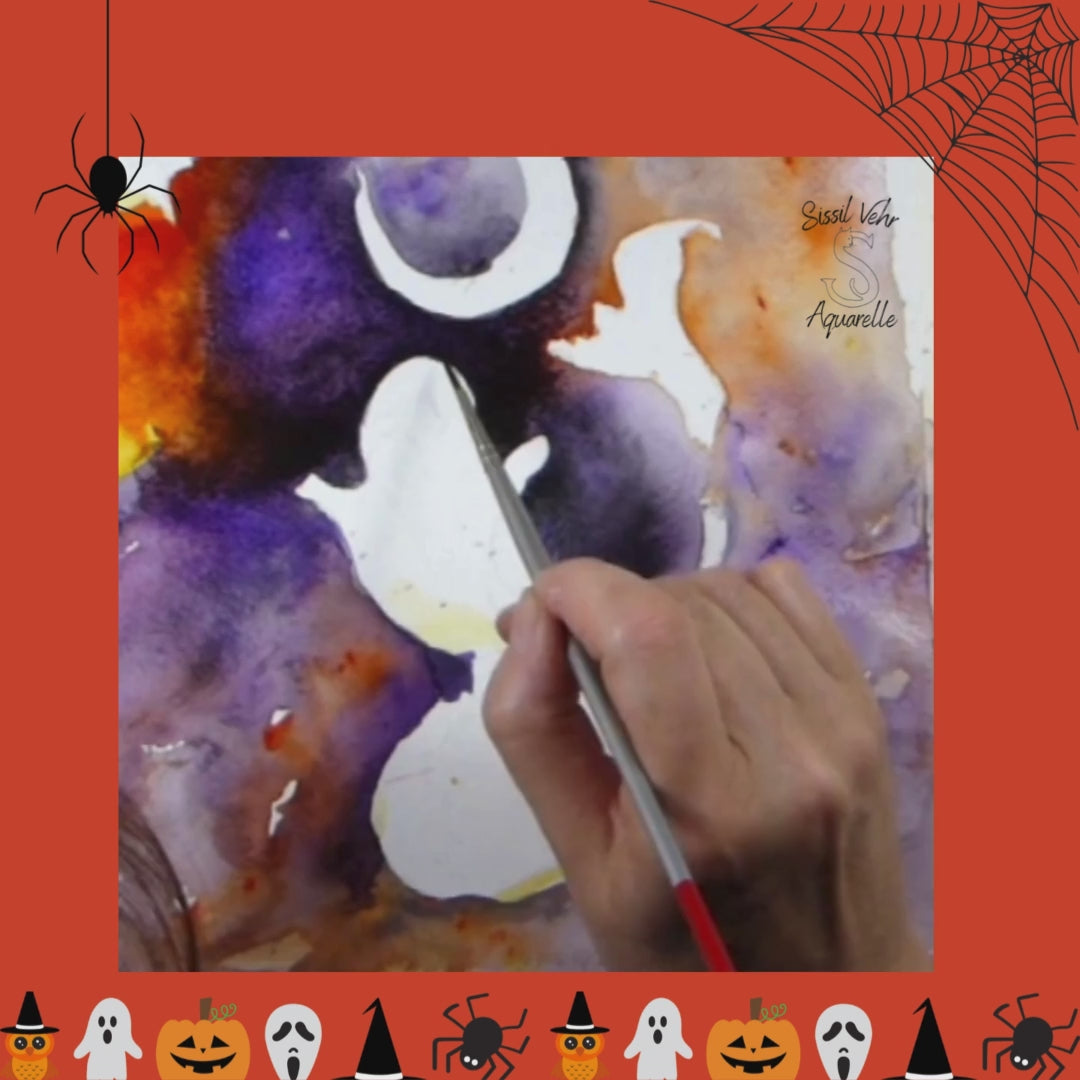 Affiche Aquarelle Halloween - Fantôme et Citrouille | Illustration Originale - Décor Automne