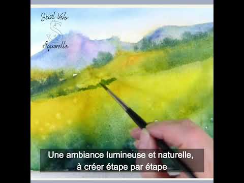 vignette démonstration : Tutoriel Aquarelle Paysage de Montagne Fleurie - Short de présentation du cours technique mouillé et humide