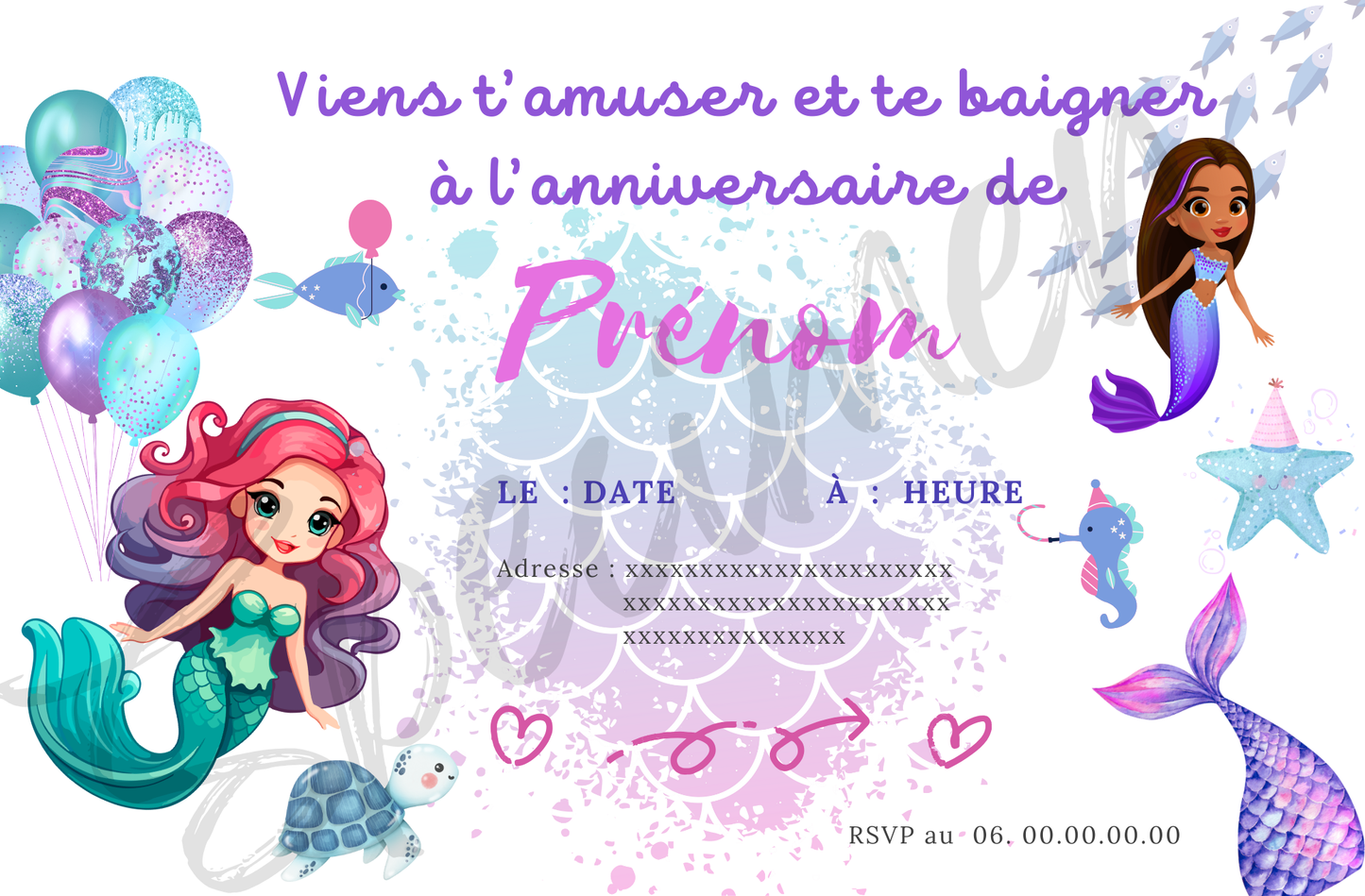 Invitation anniversaire personnalisée - Fille - Rose - Format A5 - Carte d'anniversaire - Téléchargeable à imprimer