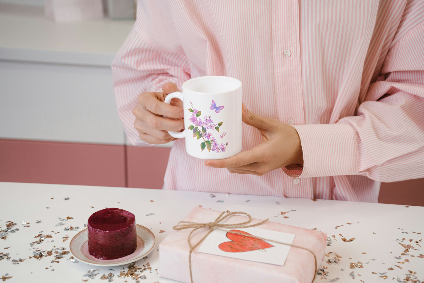 Keramiktasse/Tasse: Fliederfarbenes Aquarell