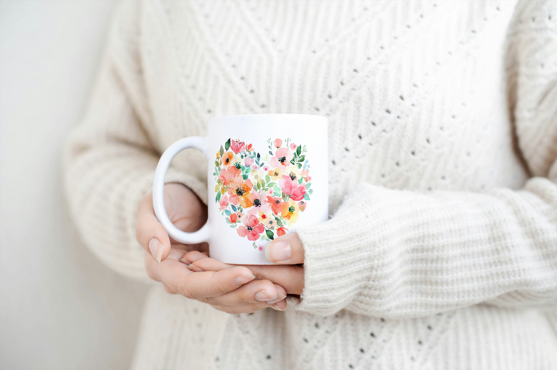 Mug Coeur Personnalisé Fleurs Aquarelle| cadeau personnalisable |Mug Céramique