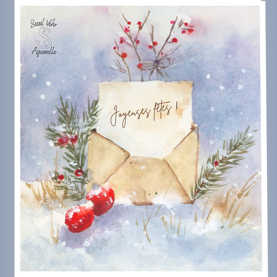 ❄️ Cours Aquarelle : Carte de Noël Poétique "Un Mot sous la Neige"